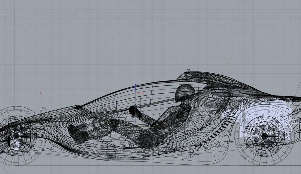 A section cut through the car and driver.