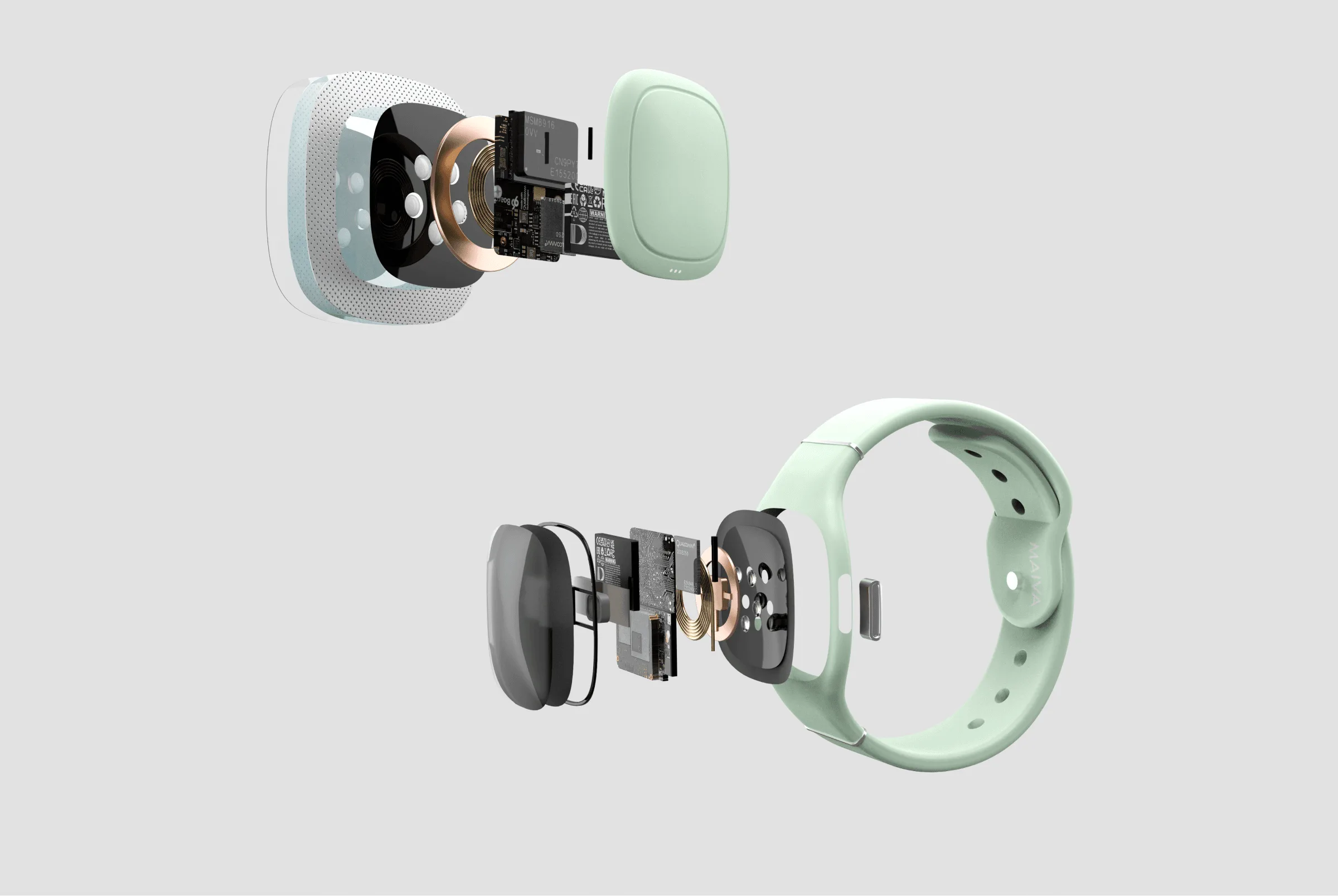 Exploded views of patch and watch.