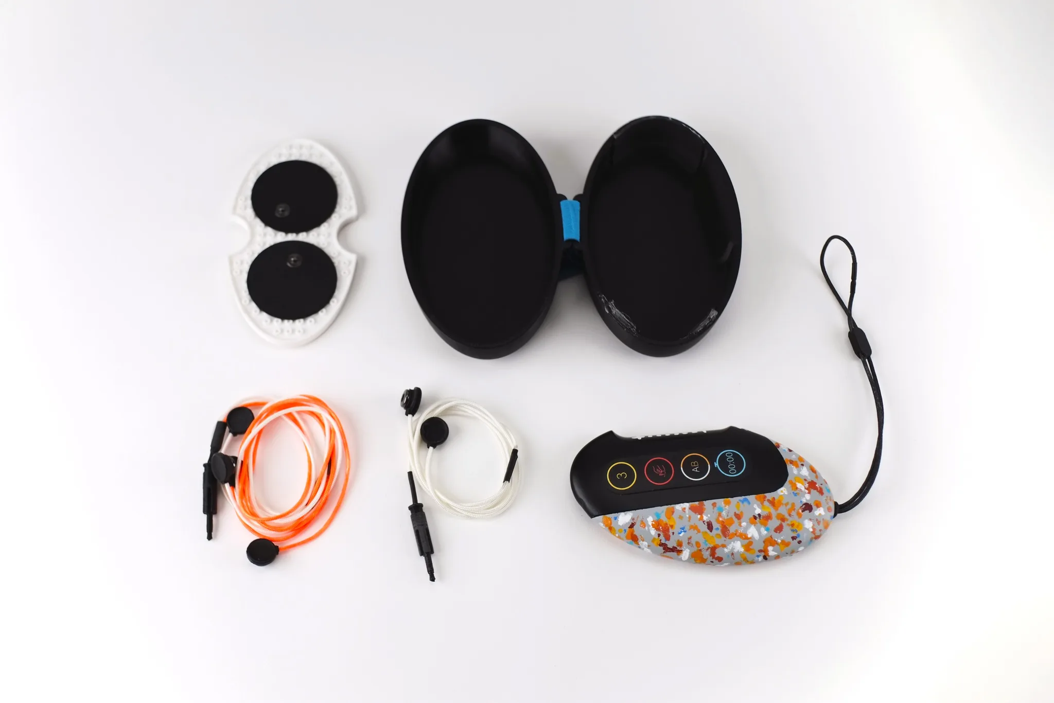 The case fits every accessory: unilateral and bilateral wires, and an electrode saver.